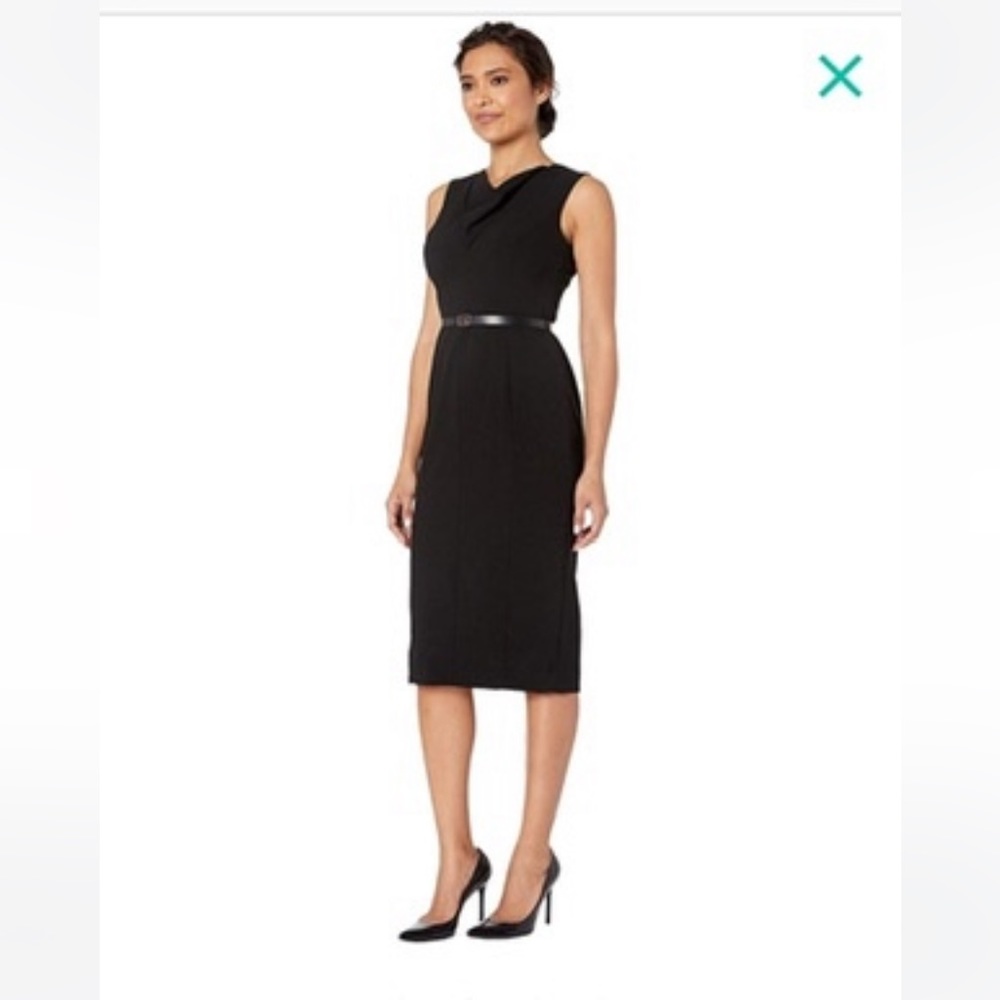 Brand New Calvin Klein Sheath Dress in Charcoal Gray w/Logo Belt - Picture 2 of 7